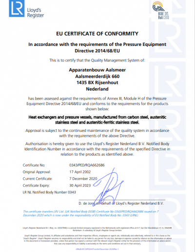 EG Conformiteitscertificaat module H-2021