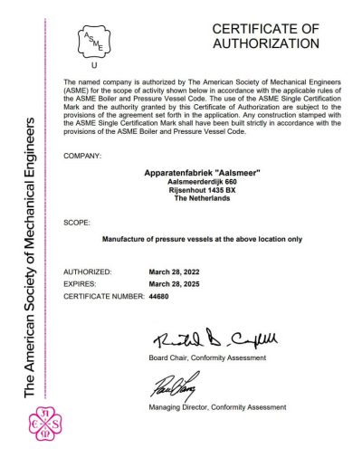 ASME-U certificaat 2022