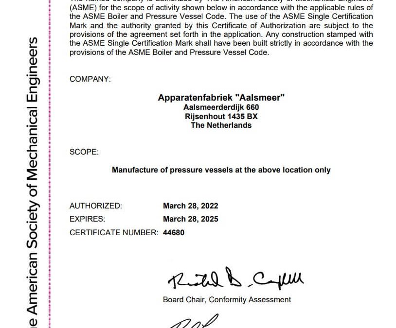 ASME-U certificaat 2022